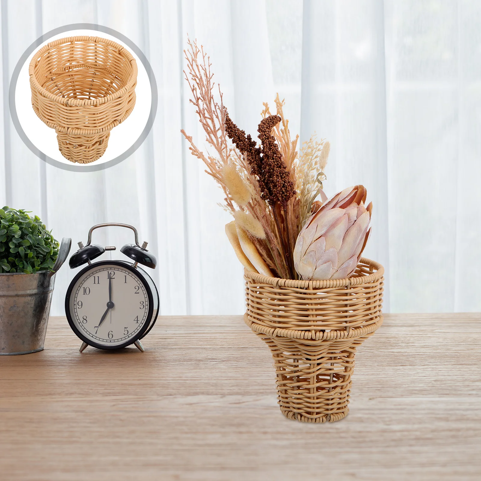 

Imitation Wicker Flower Basket Bouquet Holder Faux Rattan Woven Elegant Floral Container for Wedding Valentine Birthday Home