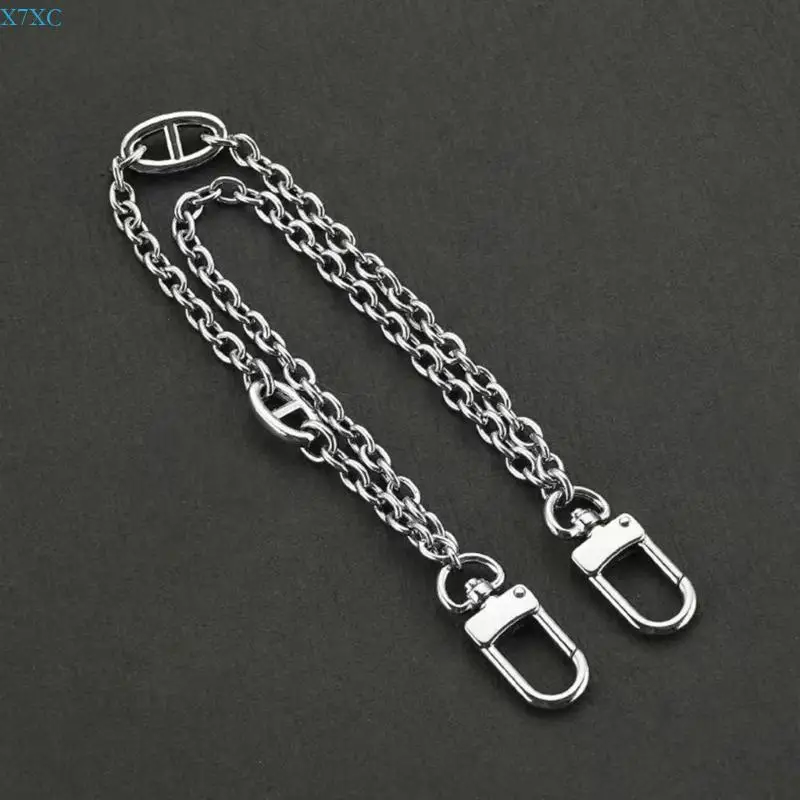 

X7XC Double Layers Bag Chain Metal Bag Strap with Buckles Retro Purse Chain Charms for Shoulder Crossbody Bag Decoration