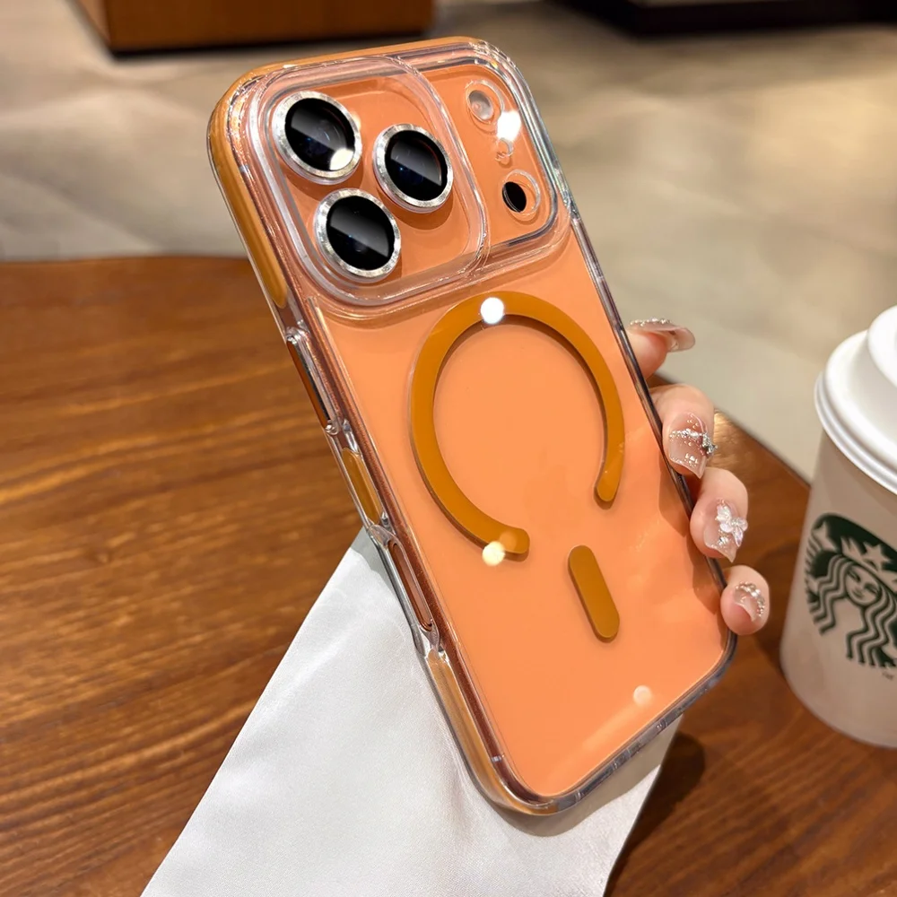 滑り止めバンパー付き透明Magsafeケース iPhone 16 14 15 Plus用 磁気充電カバー iPhone 14 15 16 13 Pro Max Air用