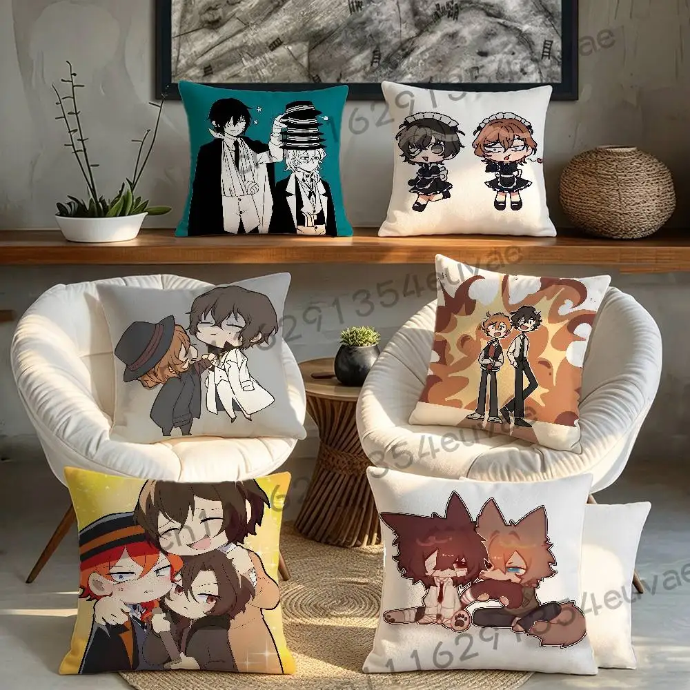 Kawaii Dazai Chuuya CP B-Bungo Pillow Case Pillowcase, Double-sided Printed, Sofa Cushion, Bedroom Headboard Pillow