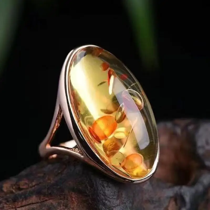 Natural Amber Flower Ring Women Healing Gemstone Fine Jewelry 100% Genuine Baltic Floral Amber Rings For Girlfriend Mom Gifts
