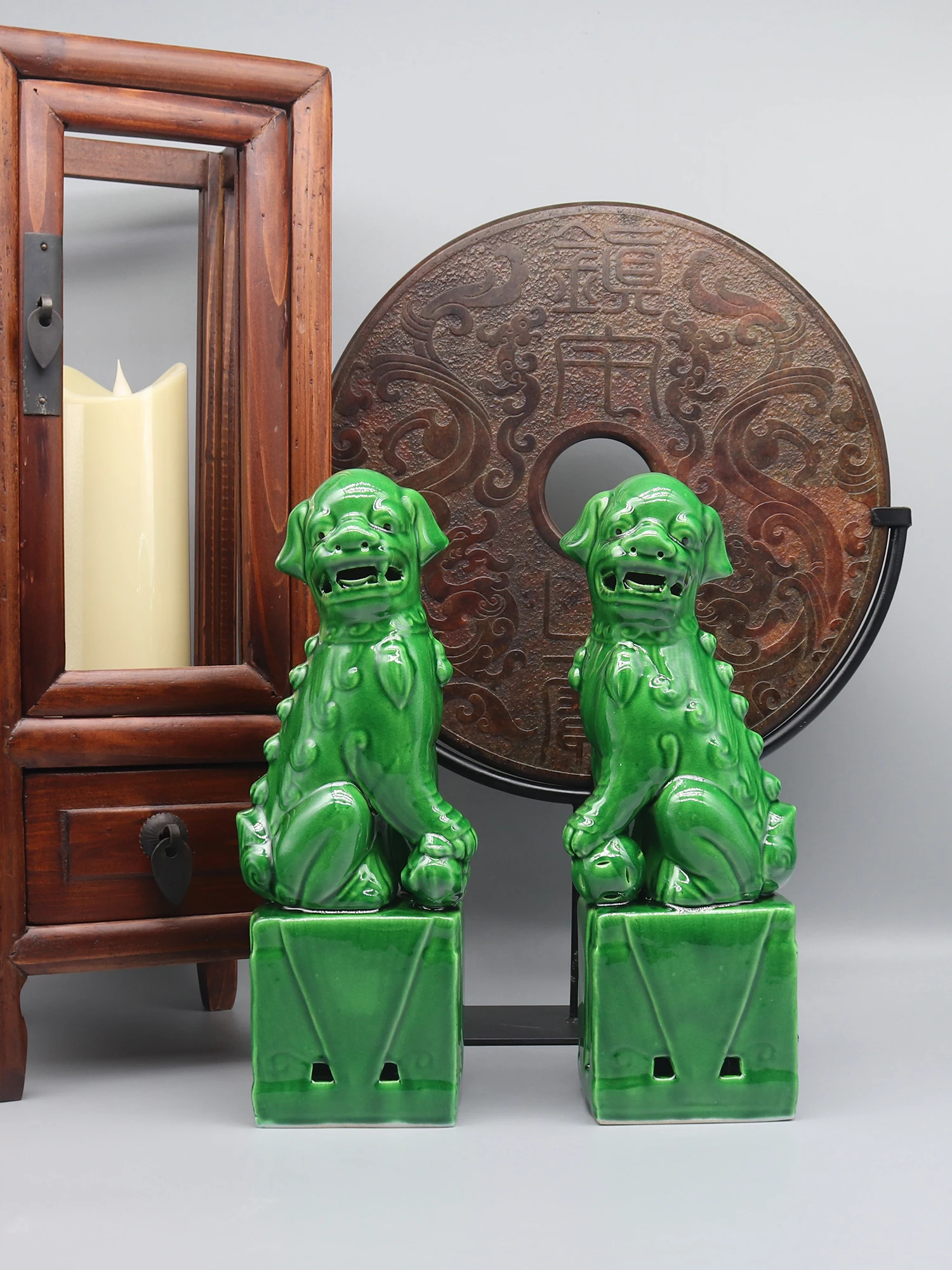 Paar Foo Dogs, Fu Dogs, Buddha Dogs, chinesische Wächterlöwen, Keramikskulptur, Heimdekoration – Detail 21