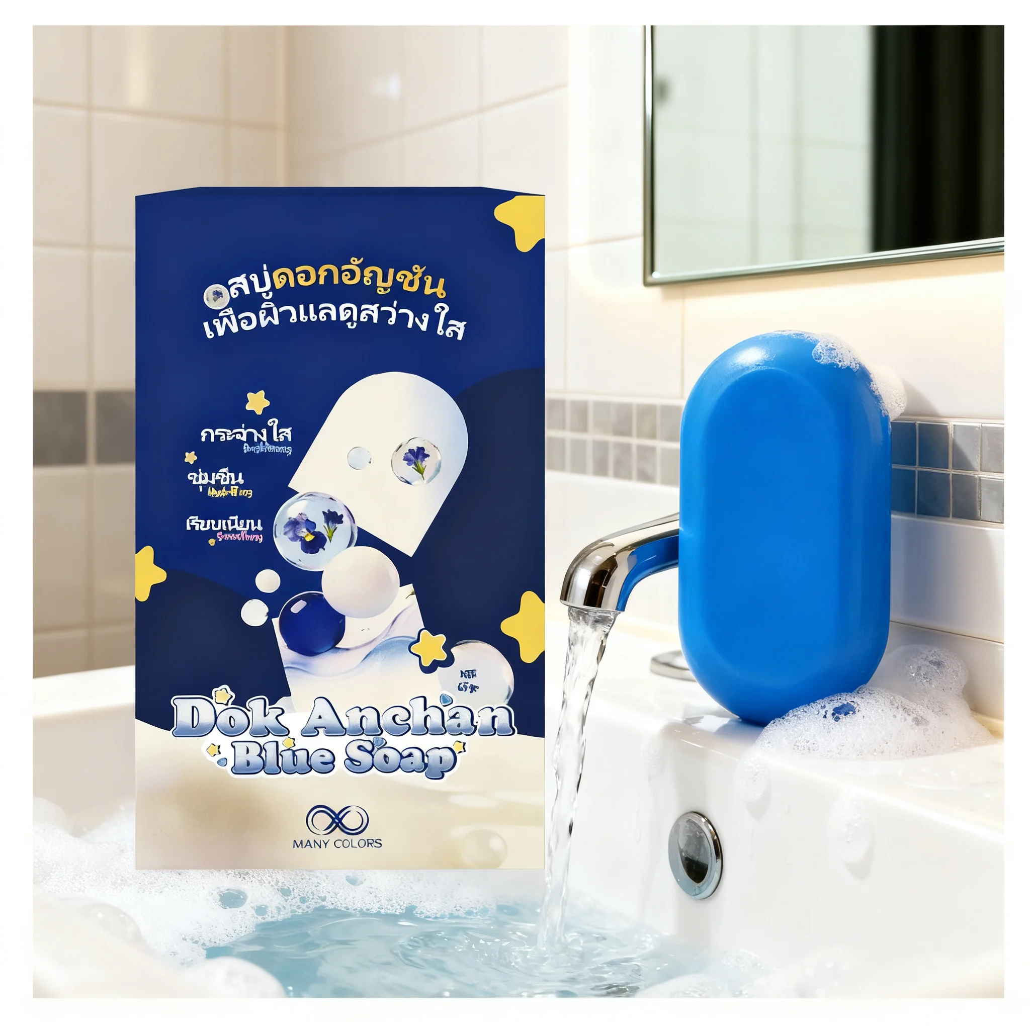 65G 1/2/3pcs Dok Anchan Blue Soap Brightening & Smoothing Facial Body Soap, Deep Cleansing, Oil Control Hydrating for Glowing