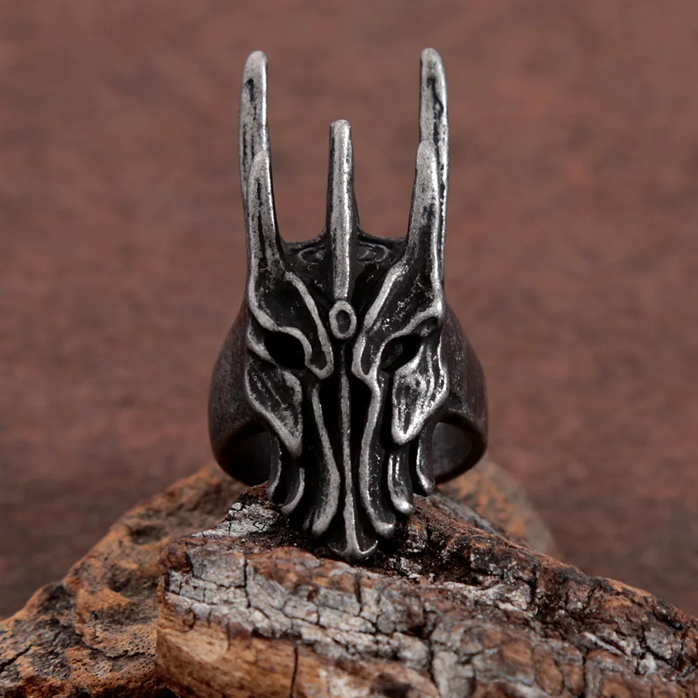 Vintage Black Helm of Sauron Stainless Steel Ring for Men Punk Gothic Dragon Rings for Men Birthday Party Jewelry Dropshipping