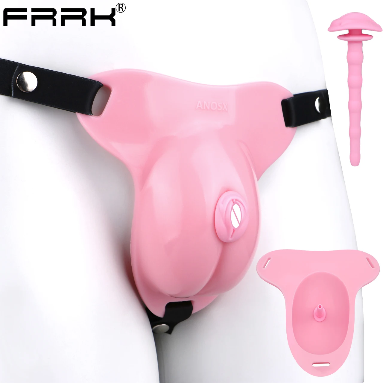 FRRK سيسي الوردي سيليكون قفص العفة مع حزام مطاط وحزام بولي يوريثان قابل للقفل كس صغير شكل قسطرة الإحليل BDSM الجنس لعب