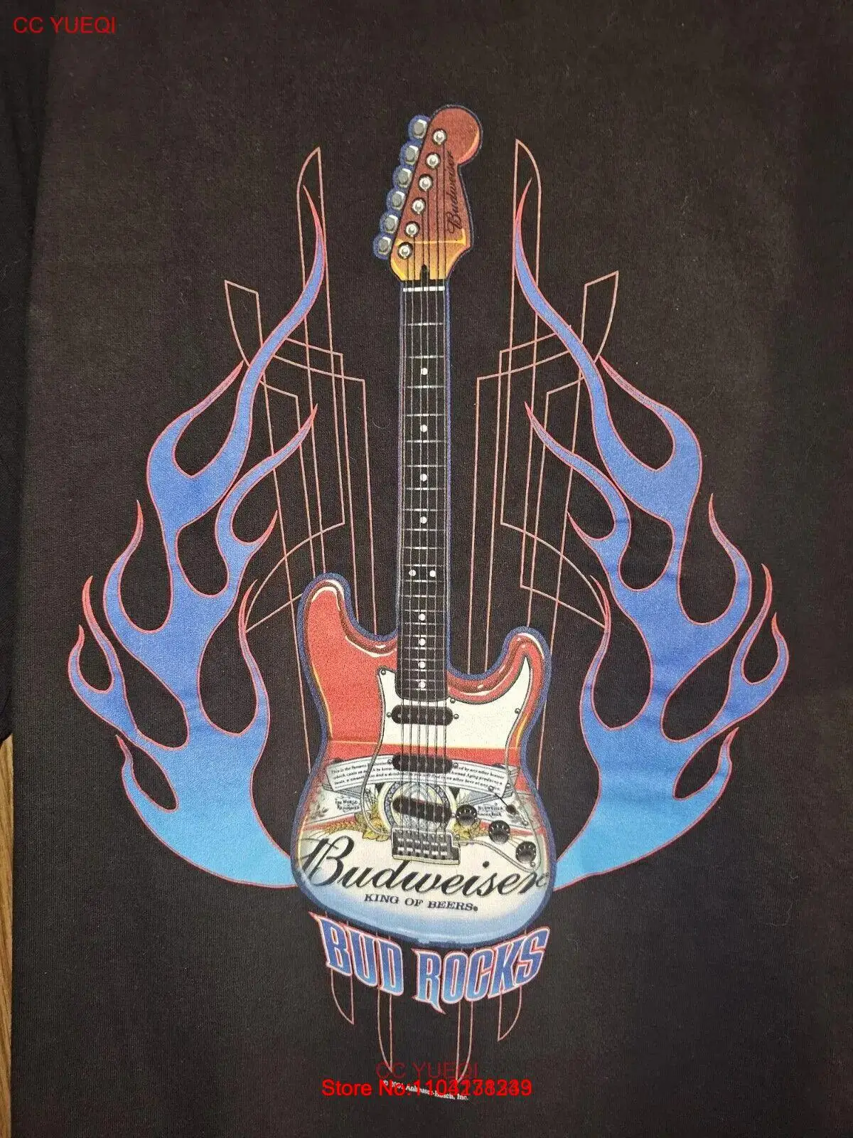 Vintage Budweiser Guitar Bud Rocks 2001 Xl Mens Black Double-sided Graphic Tee