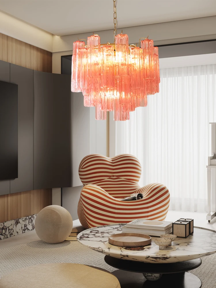 الوردي أنبوب زجاجي شفاف التصميم الفرنسي Led أضواء الثريا مصباح معلق بريق تعليق الإنارة مصباح لديكور غرفة الطعام #6