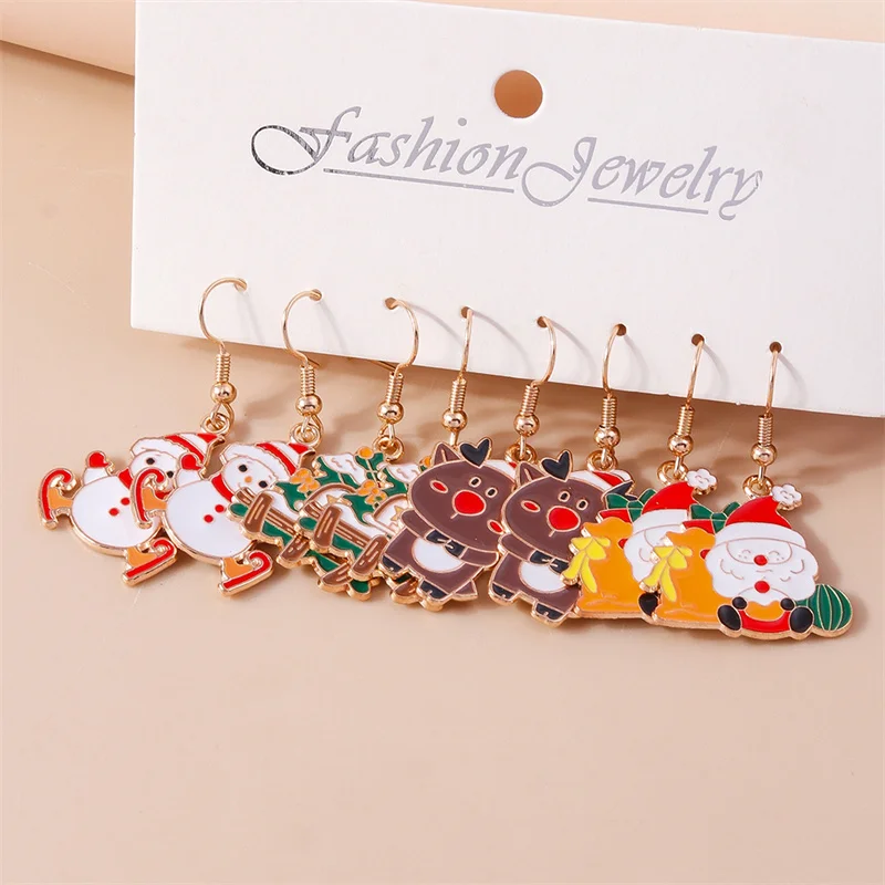 لطيف المينا سانتا كلوز أقراط الأيائل ثلج انخفاض الأقراط للنساء الفتيات هدايا مجوهرات حفلة عيد الميلاد #2