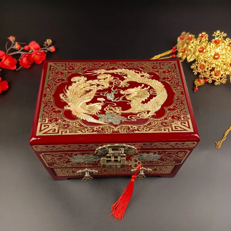 Handmade Arched Lacquer Jewelry Box, Hand-Painted High Relief Lacquer Art, Chinese Style Storage Case
