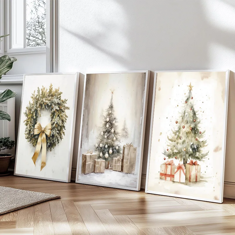 1pc frameless Canvas Painting Vintage Winter Christmas Tree Oil Painting Posters and Prints Canvas Printing Wall Art Picture for