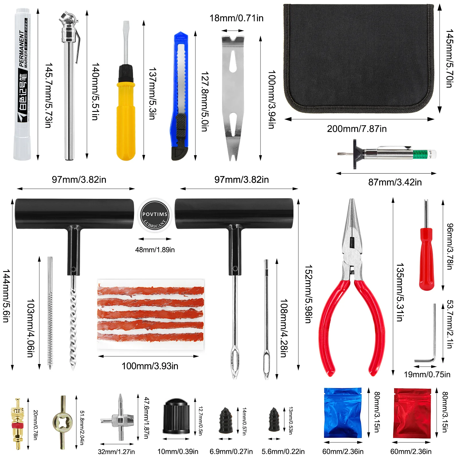 Car Tire Repair Tool Set Emergency Flat Tire Puncture Plug Kit Needle Nose Pliers Vacuum Nail Screw Value Core Removal for Cars