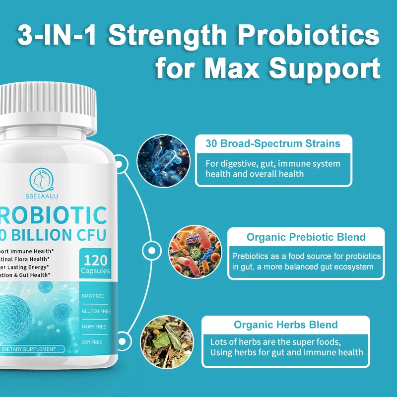 BBEEAAUU Lactobacillus Probiotics Digestive Enzyme & Prebiotic Fiber Digestive Health More Effective Intestinal Health Supplemen