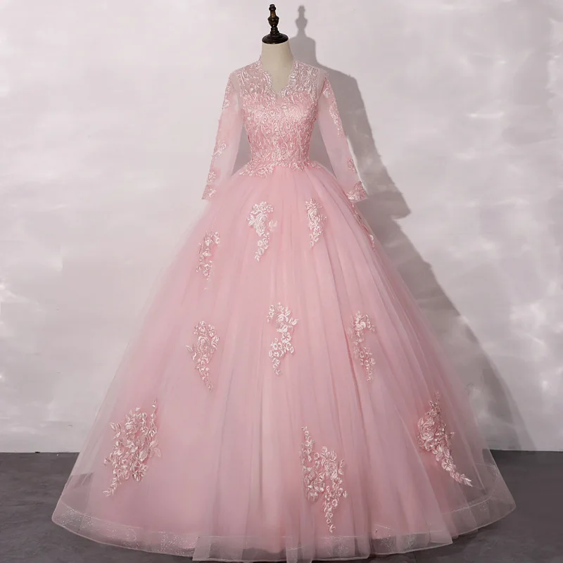 

Elegant Temperament, Colorful Wedding Dress 2025 New Style, Pink V-neck Lace Stage Solo, Fluffy Gauze Adult Performance Costume