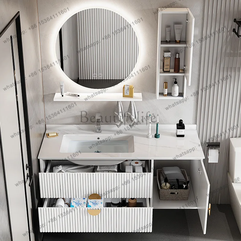 LDIntelligent Bathroom Cabinets Slate Ceramic Drawer Mirror Integrated Basin Washbasin Bathroom Cabinet Gabinete Toilet