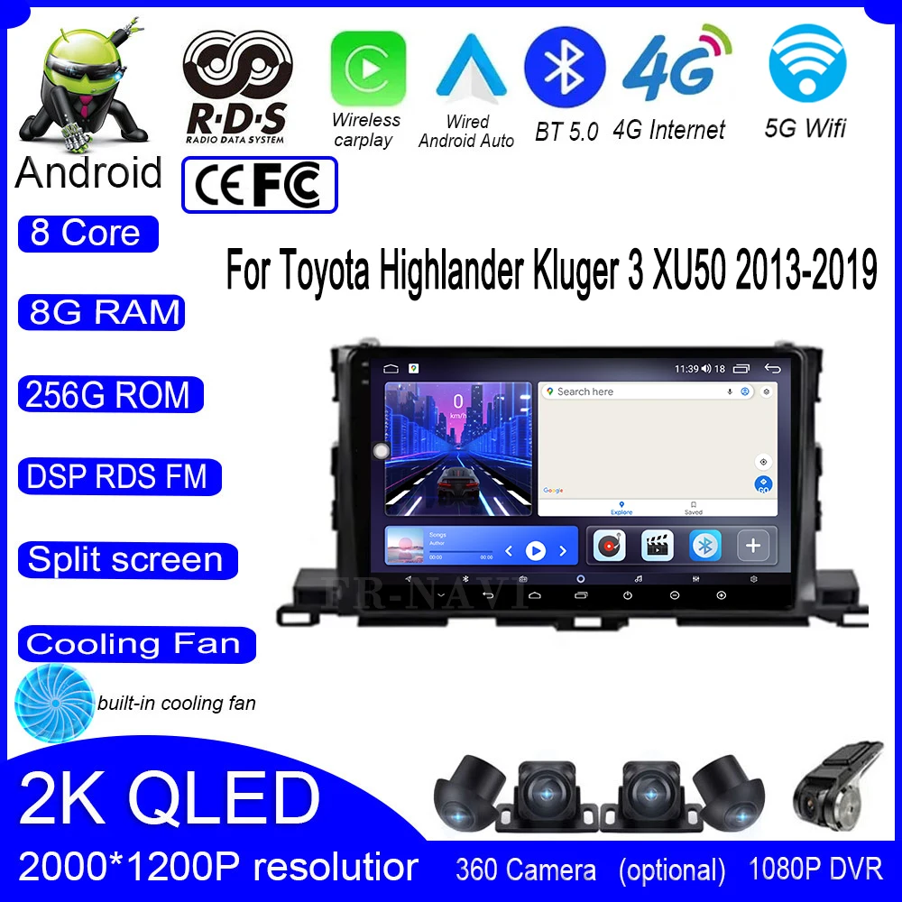 

Android 14 For Toyota Highlander Kluger 3 XU50 2013-2019 Car Audio Player Autoradion Radio Video Multimedia Stereo Carplay Head