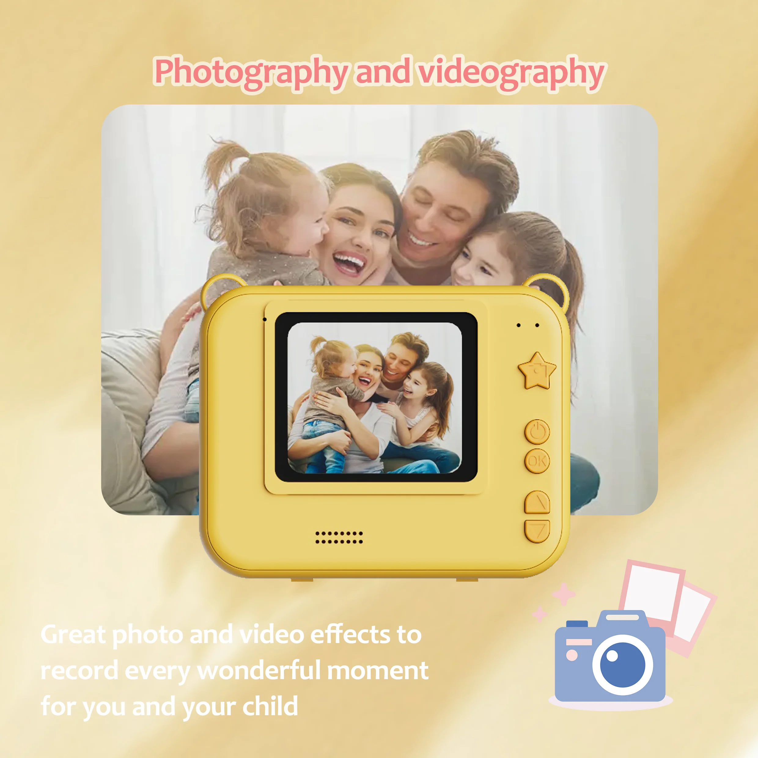 กล้องพิมพ์เด็กทันที พร้อมกระดาษเทอร์มอล 3 ม้วน | การชาร์จ USB | เลนส์คู่ |   แบตเตอรี่ลิเธียม 1500 mAh ของขวัญวันหยุดและวันเกิด