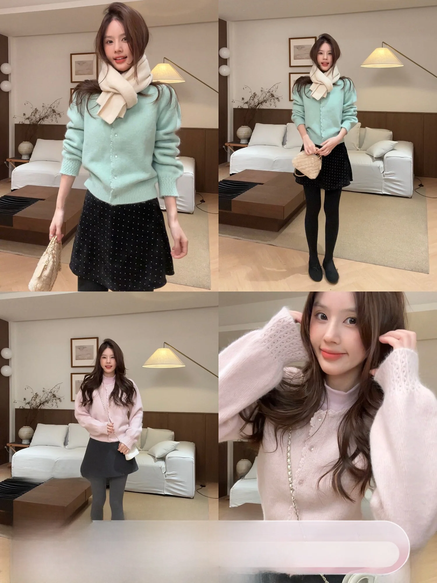 

Handmade Knitted Petal Sweater round Ne Single Button Open Cardigan Slimming Outerwear Sweet Sle Loose Fit Long Sve