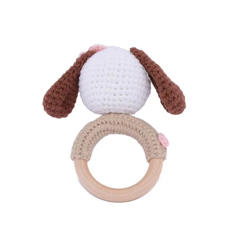 Wooden Teething Ring Knitted Rattle Natural Baby Toy Newborn Educational Toy