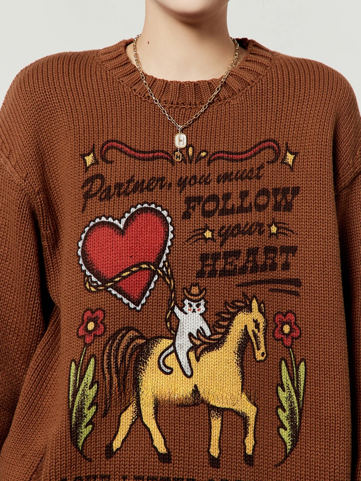 

Женский свободный вязаный свитер в стиле casual, длинный рукав, цвет кофе, от Zhou Li Wu, новинка весны 2026