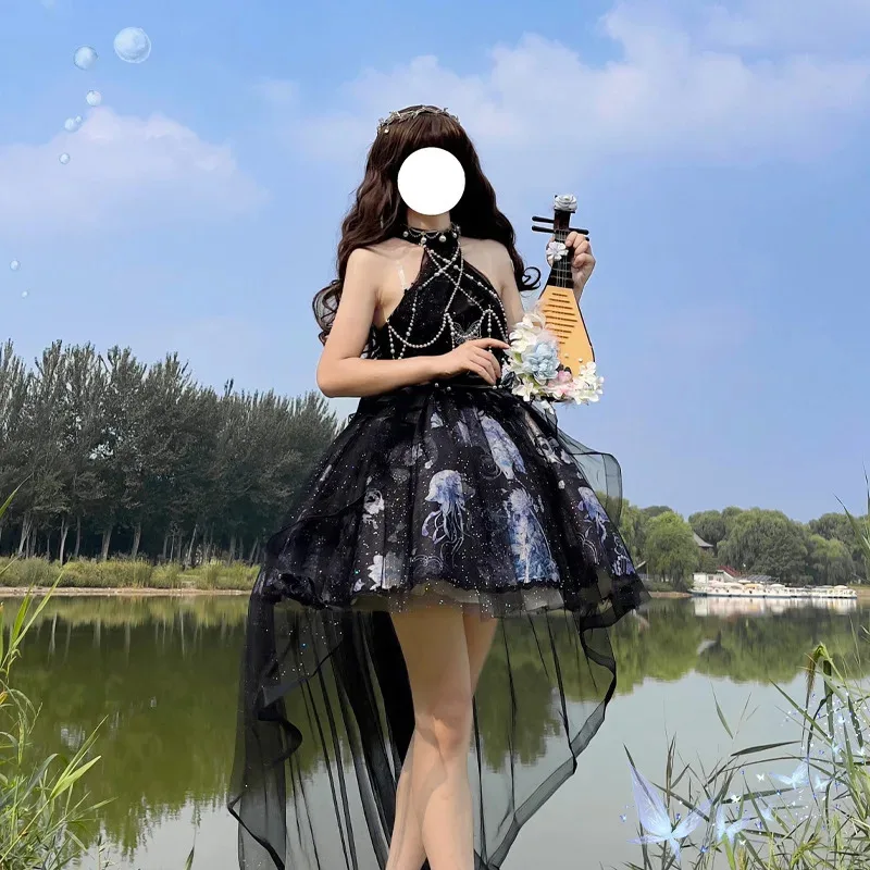 New original design lolita Dark Jellyfish 2.0JSK Halter Elegant elegant and gorgeous dress