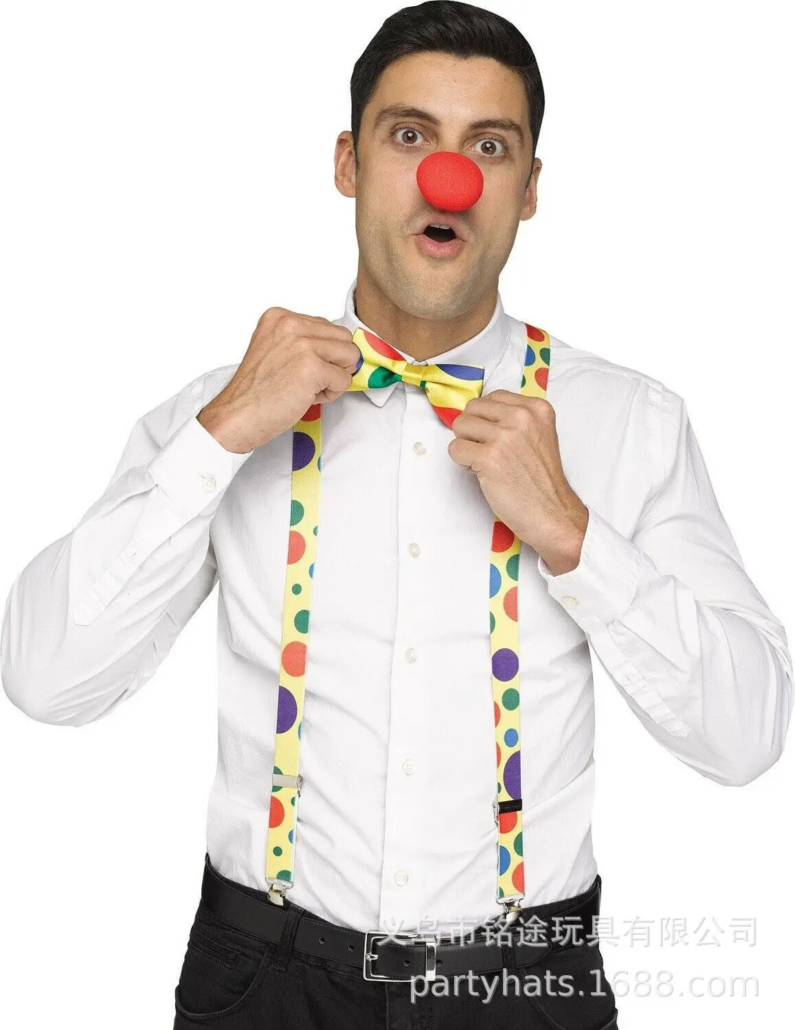 Clown Kostüm Clown Nase Perücke Fliege und Weste Karneval Clown Phantasie verkleiden Zubehör Halloween Requisiten Urlaub Party Cosplay