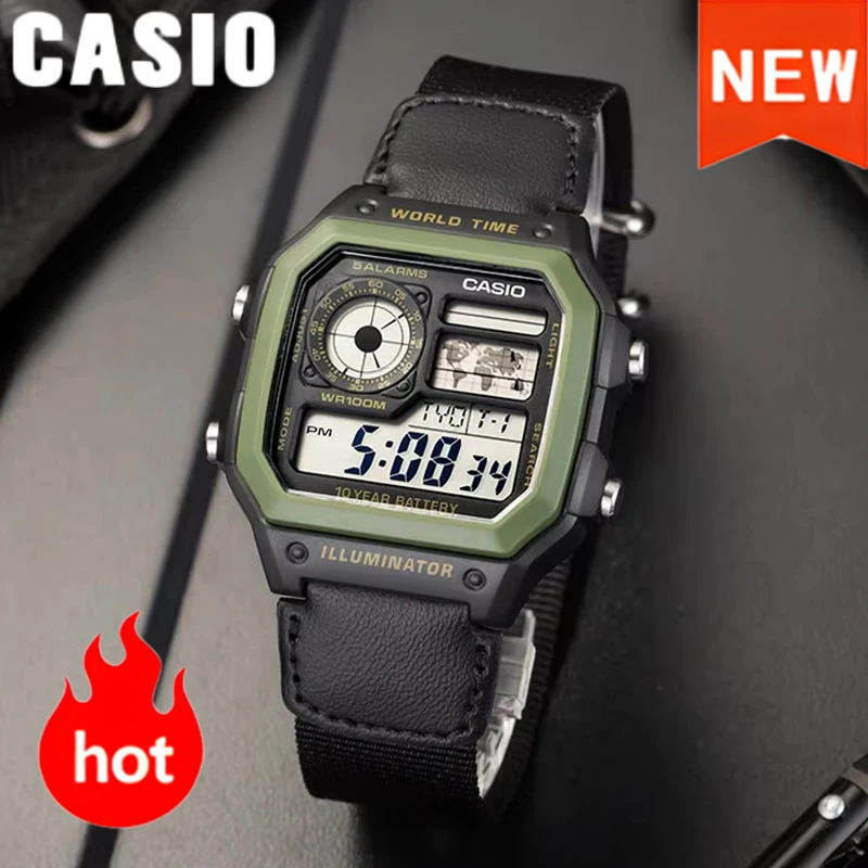 ساعة كاسيو للرجال عصرية مقاومة للماء رياضية للطلاب ساعة كوارتز خارجية متعددة الوظائف وعمر بطارية طويل مقاومة للماء للرجال