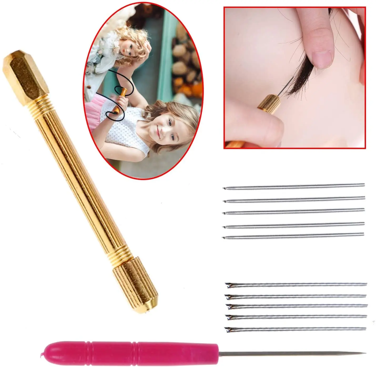 1pcs awl(color random)Doll Hair Rooting Holders Reroot Rehair Tools Girls Doll Hair Wig Tool awl 0.6mm/0.8mm