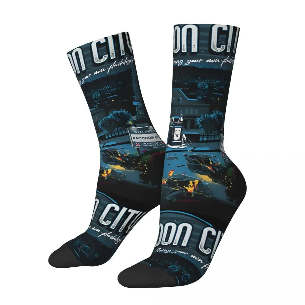 Visit Raccoon City Men's Socks Retro Harajuku R-Resident Evil Game Street Style Novelty Pattern Crew Sock