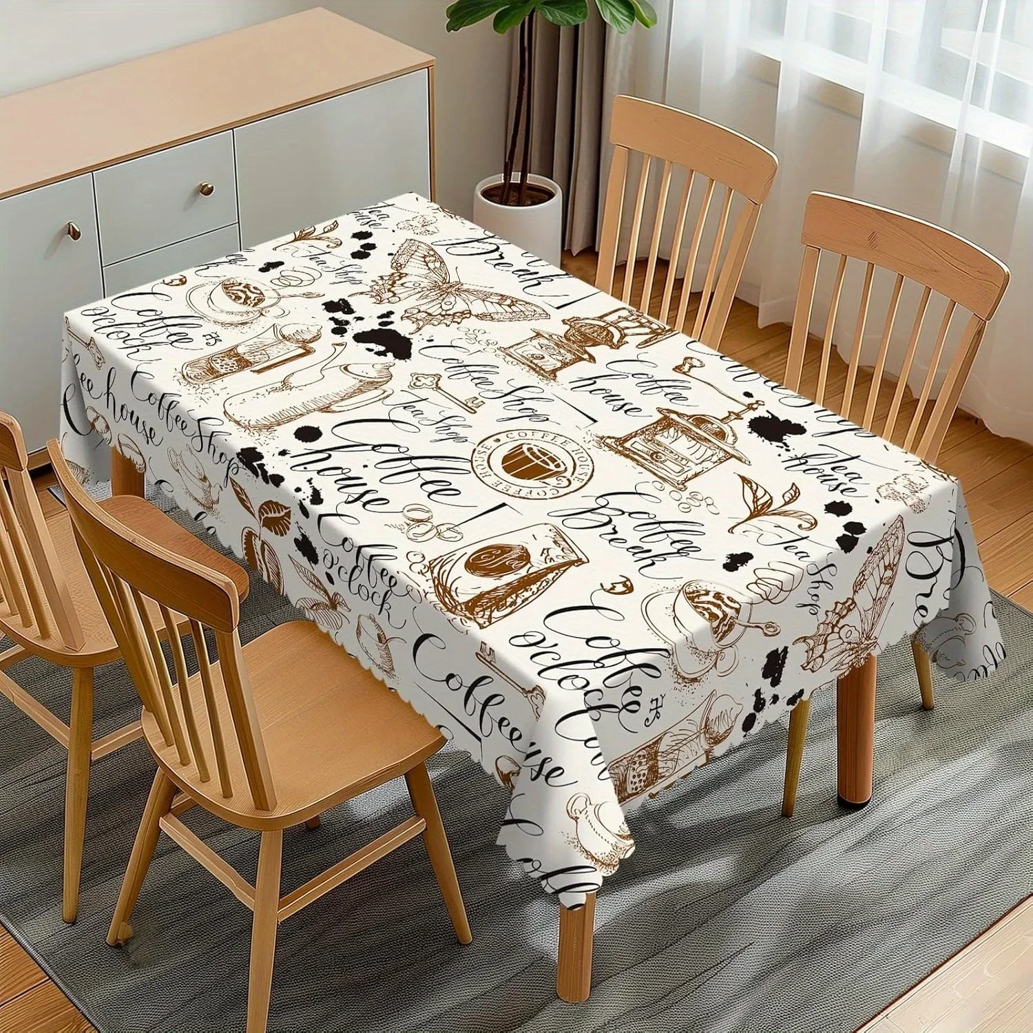 One coffee-themed hand-painted pattern party tablecloth in an artistic style, including coffee sets.
