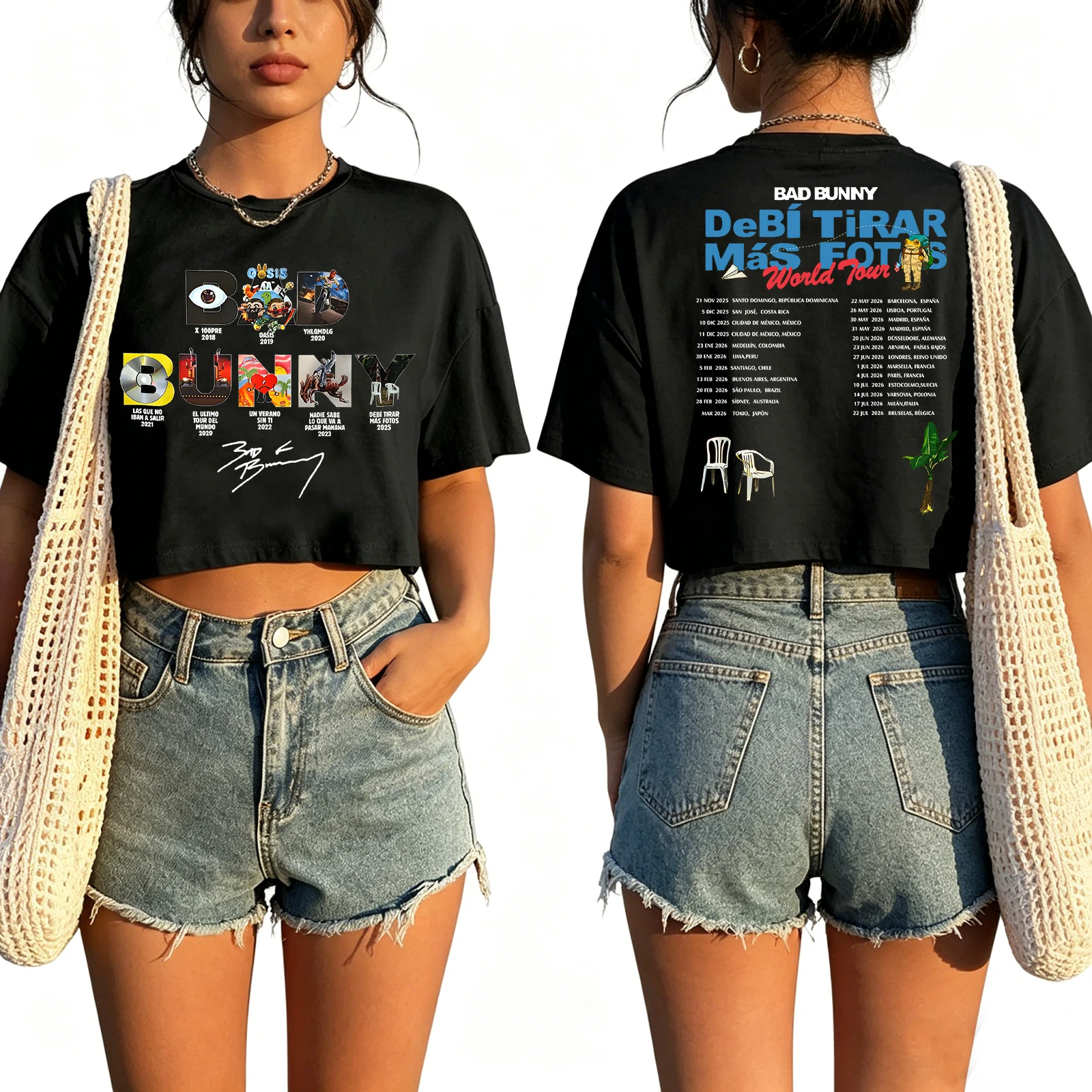 

Bad Bunny Tour 2026 Shirt Women O-Neck Short Sleeves Crop Tops T-shirt for Fans Gift