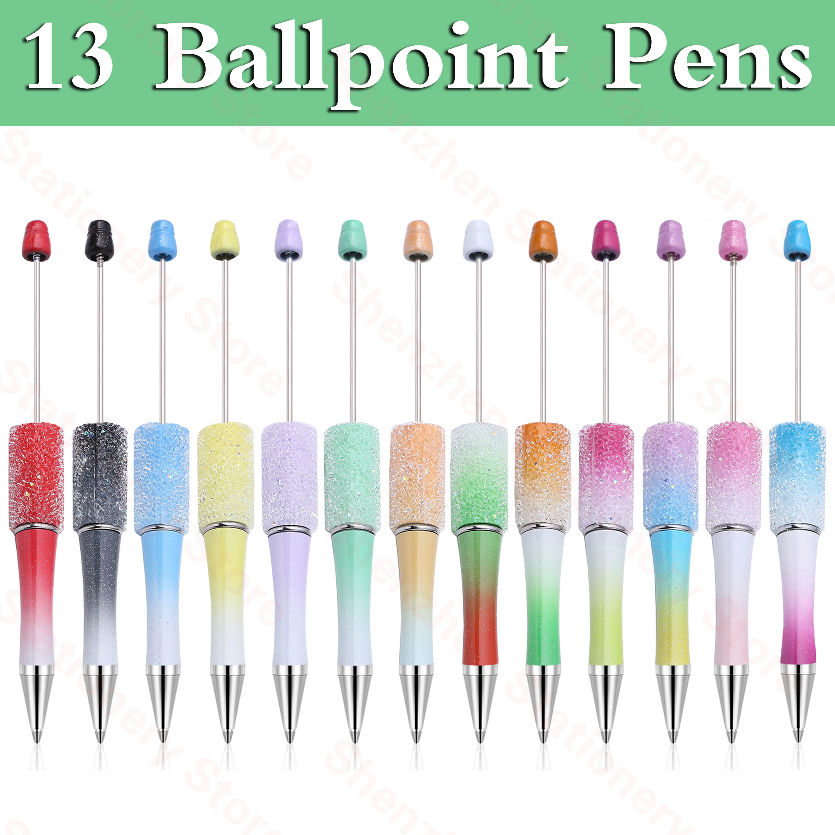 

13PCS Creative Glitter Diamond Pen DIY Wholesale Beaded Pen Handmade BeadablePen Ball Pens Student School Office Gift