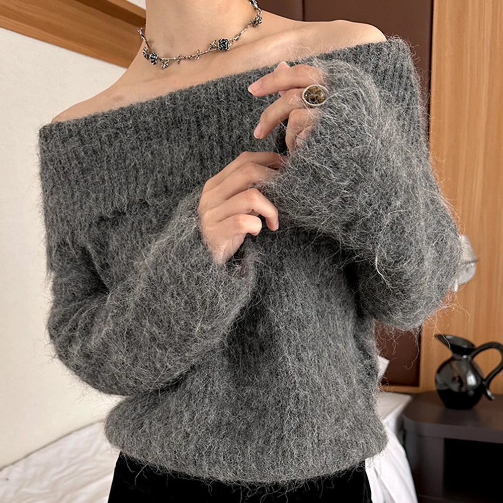 TWOTWINSTYLE Solidny, minimalistyczny sweter z temperamentem dla kobiet z głębokim dekoltem i długim rękawem Casual Looae Sweter damski w stylu mody Nowy