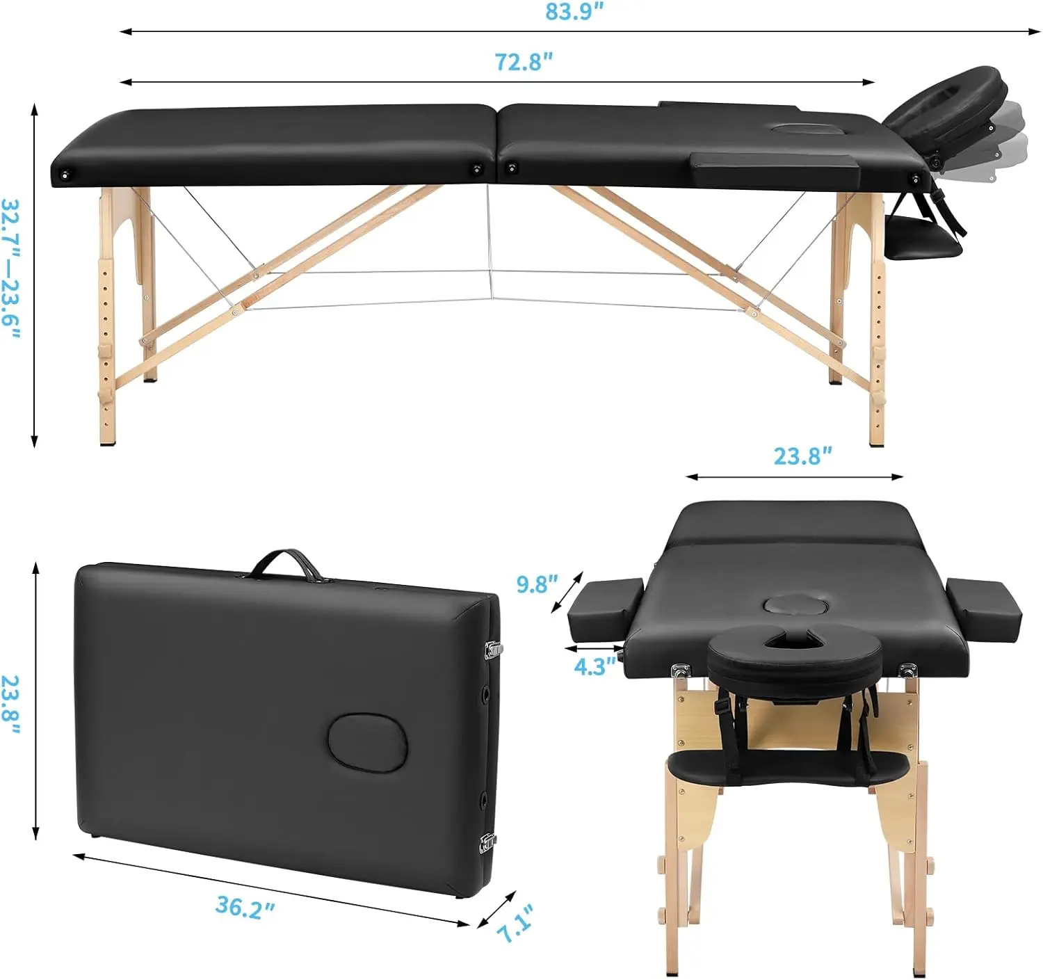 Portable Lash Bed: Folding Physical Therapy Table - Professional Spa Bed for Home - Black