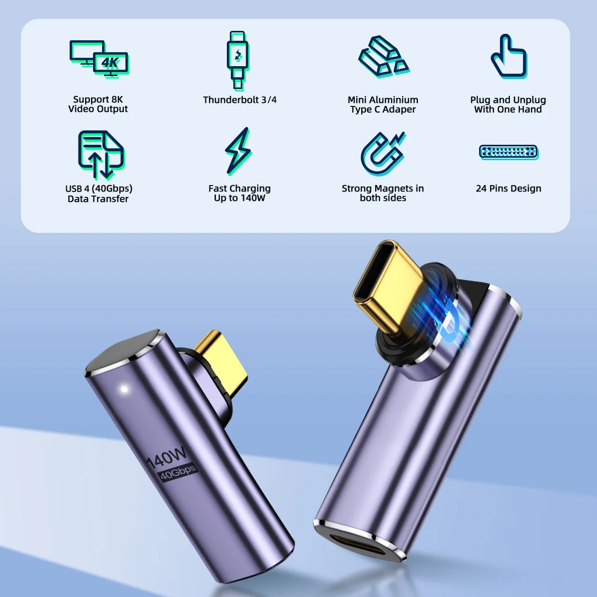 Pd140w magnetischer USB 4,0 Typ-C otg Adapter 40 Gbit/s Legierung Thunderbolt3 Schnell ladung 8k @ 120hz Vedio Konverter für Tablet Smartphone