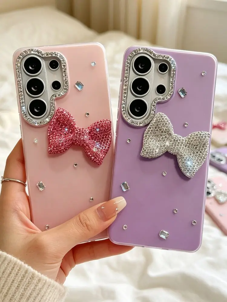 S26 Ultra Case Luxury Glitter Diamond Bow Phone Cases for Samsung Galaxy S25 Ultra S24 S23 A55 A56 A57 A16 A15 A17 A26 A27 A18