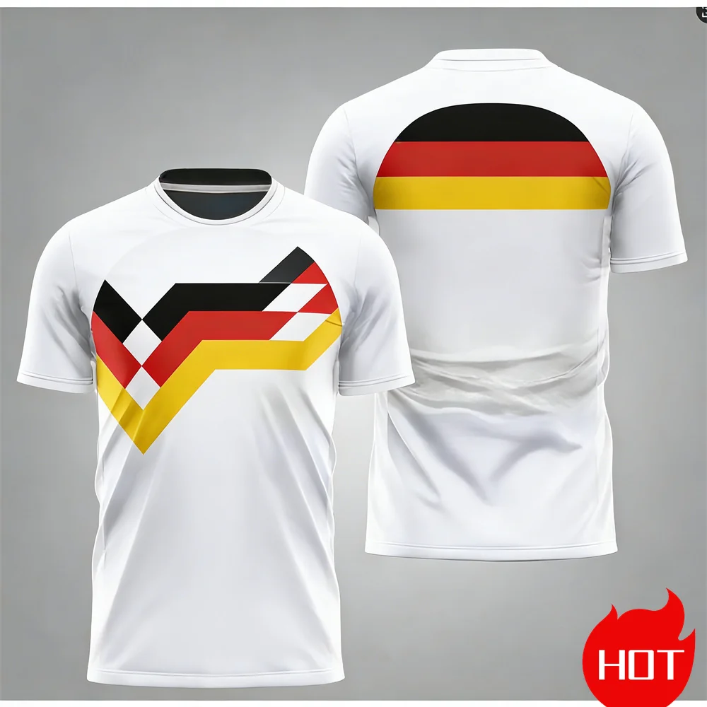 Sommer-Fußballtrikot Deutschland Trikot T-Shirt Deutschland-Flaggen-Print Outdoor-Sport-T-Shirt Atmungsaktives Rundhals-T-Shirt Neue Oberteile