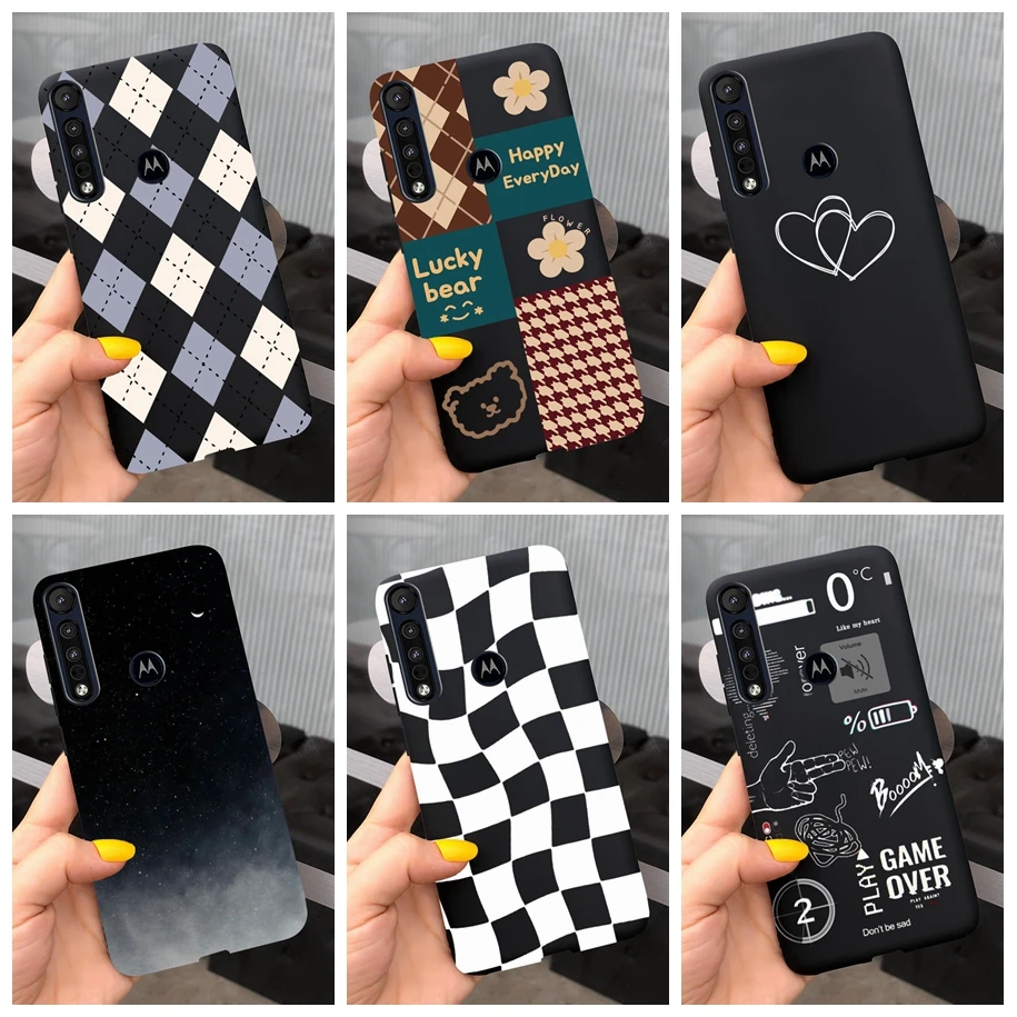 For Motorola One Macro Case Fashion Black Silicone Lattice Cartoon Soft Cover For Moto One Macro 2019 Shockproof Bumper TPU Capa