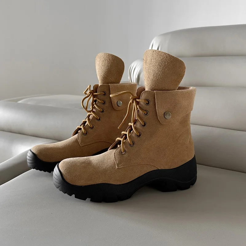 امرأة الأحذية أحذية رياضية كاجوال بوتاس الدانتيل متابعة أحذية بوت قصيرة البقر المدبوغ أحذية جولة تو ربيع الخريف امرأة أحذية رياضية كاجوال #4