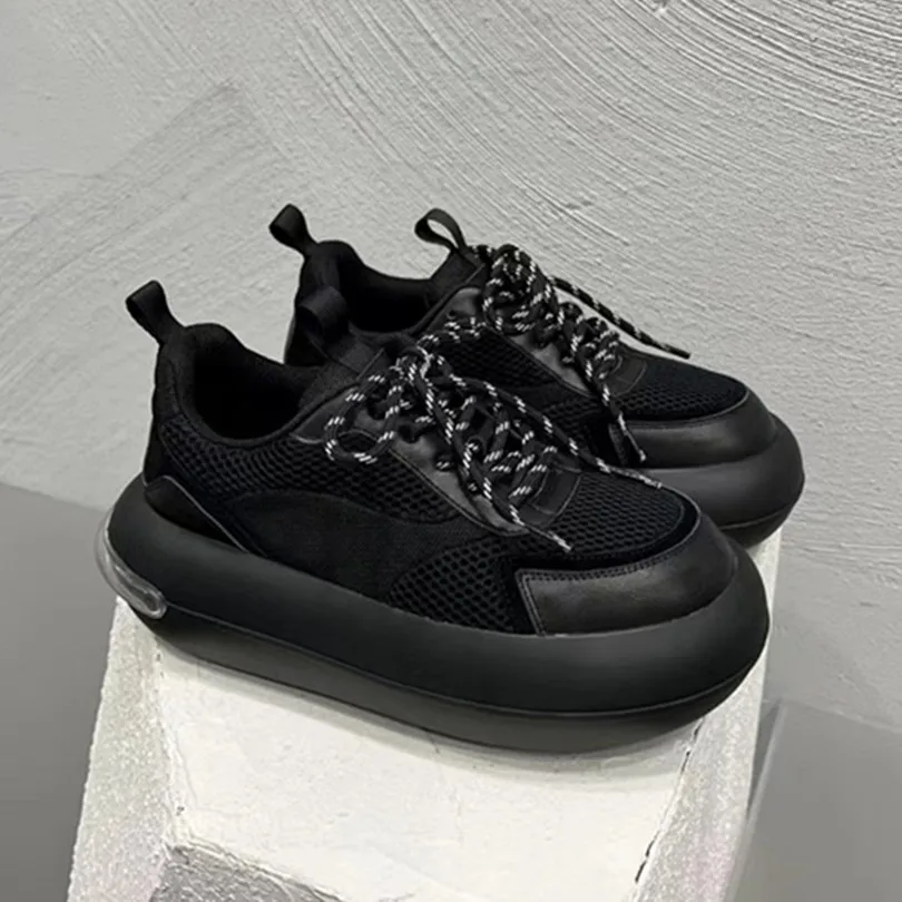 

Designer Brand Women's Shoes Leather Lace Up Mesh Casual Thick Soled Breathable Sports Shoes Autumn New Trend 2024