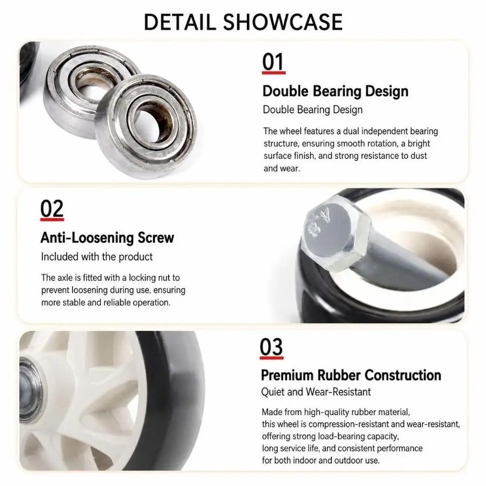 PU Nylon Caster Wheel Double Bearings Wear Resistance Replacement Wheel High Load Capacity Furniture Wheels