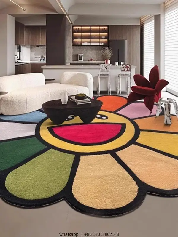 

Sunflower round carpet high sense color dopamine sofa coffee table blanket irregular bedroom floor mat