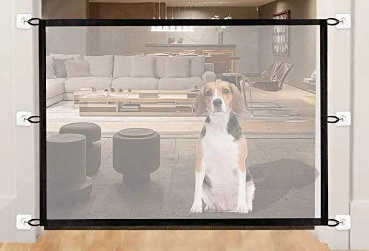 Pet Isolation Barrier Nylon Mesh Pet Divider No Need To Punch Hole Pet Separation Fence Folding Breathable Safety Pet Gate Guard