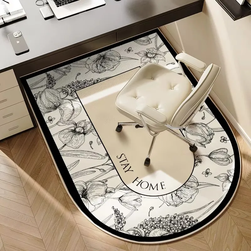 XMSJ Cream Style Computer Chair Floor Mat Belgium Velvet Non-slip Soundproof Mat Bedroom Study Under Table Carpet