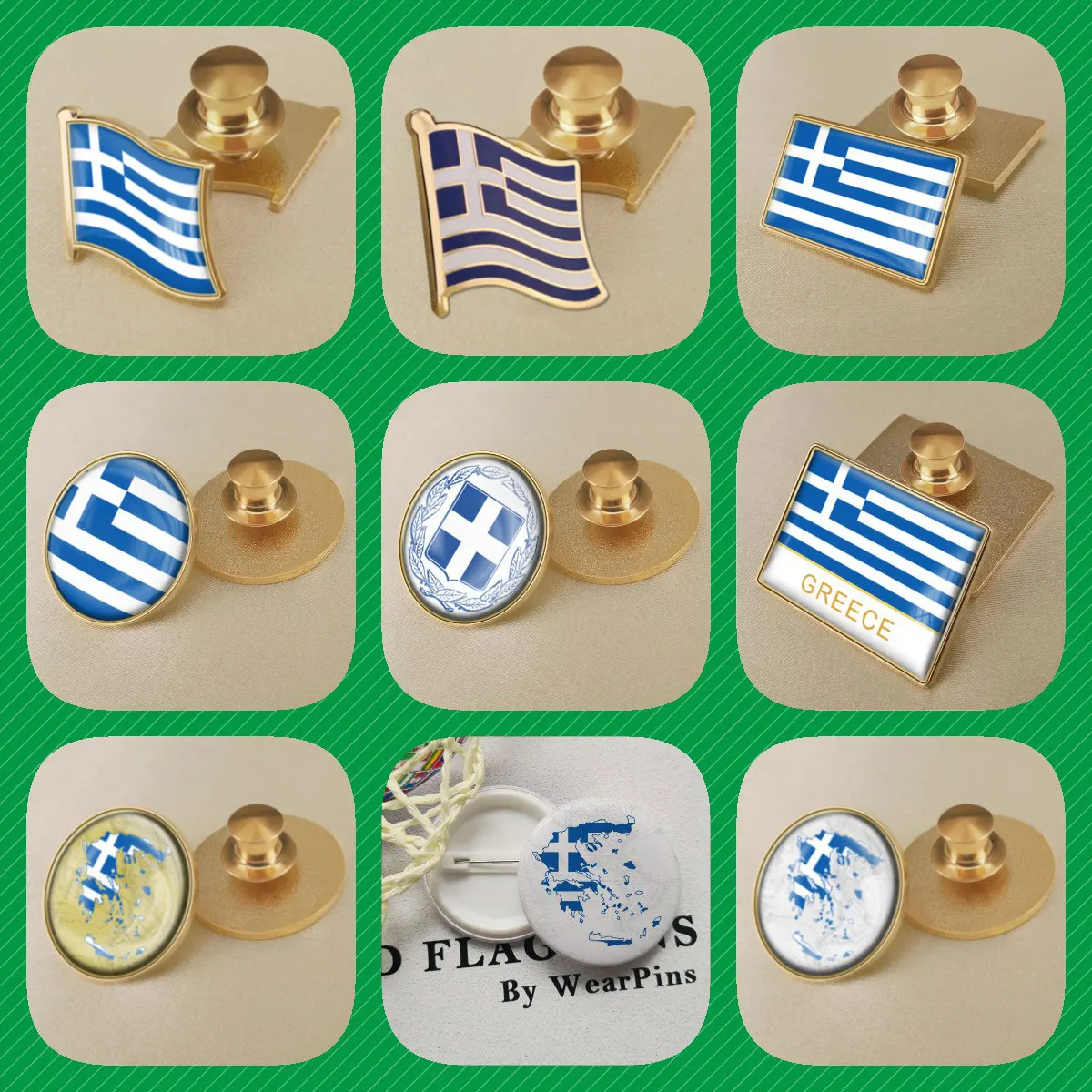 Greece Greek Map Flag National Emblem National Flower Brooches Badges Lapel Pins