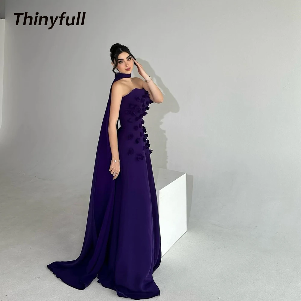 

Thinyfull A-line Arab Prom Dresses Satin Strapless Sleeveless Evening Party Gown Long Dubai Special Occasion Dress Customized