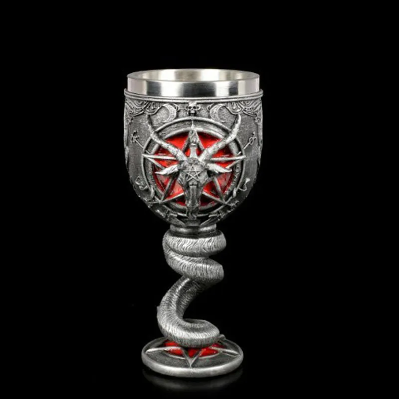 Creative 3D Sheep Devil Horn Goblet Resin Stainless Steel Wine Cocktail Glass Halloween Retro Mug Drinking Cup Party Gift