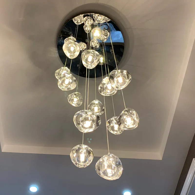 Deckenleuchter für Wohnzimmer, Küche, lange Treppenbeleuchtung, Einkaufszentrum, Villa, Hotellampe, Loft, Kristallkugel, LED-Pendelleuchte