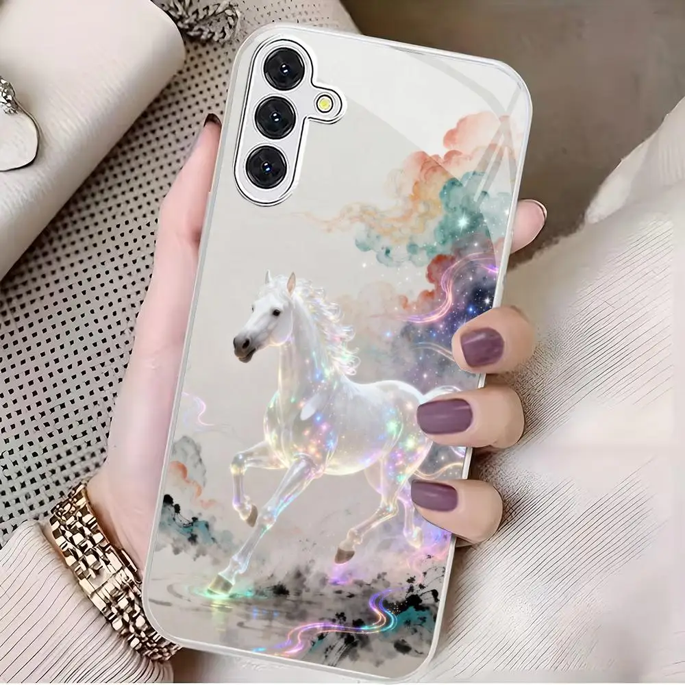 Creative Horse Pattern Glass Phone Case Suitable for Samsung Galaxy S26 S25 S24 S23 S22 S20 FE/Ultra/Plus Anti Drop Back Cover