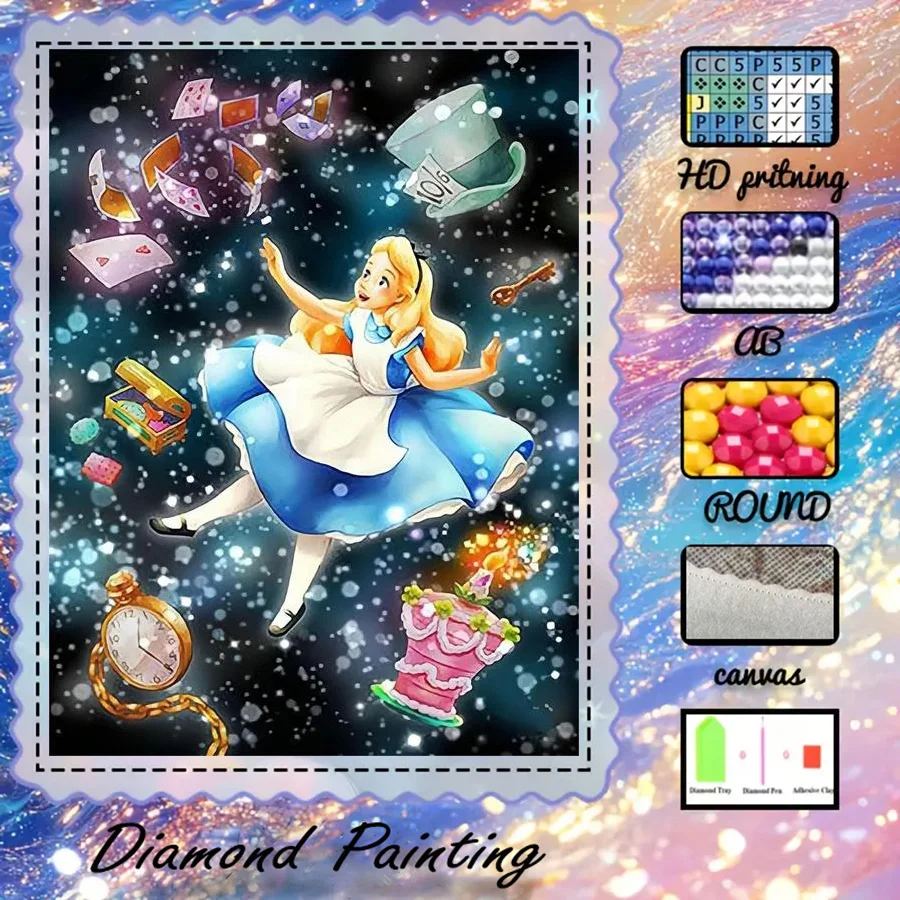 1 Stück - Potdemiel-5D-DIY - Beflockter Stoff - Spezialbohrer - Diamantmalerei-Set - Alice, Dream - Diamond Art