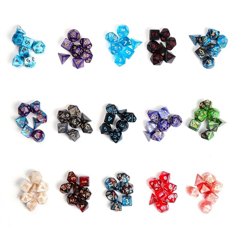 NEW 105/70/49/35/21/7Pcs Pearlized Dice Set Bright Multicolour Polyhedral RPG DND Role Playing Dragons Board Game Dice with Bags